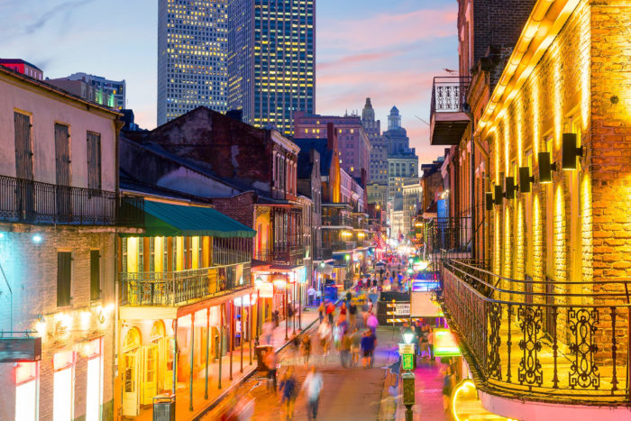 Pubs and bars with neon lights in the French Quarter, New Orlean